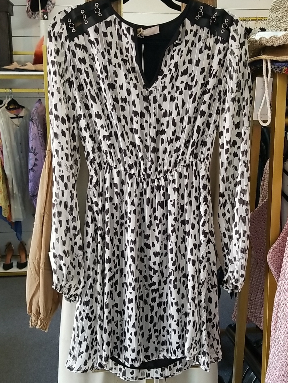 Liu Jo Black and White Animal-Print Long Sleeve Dress
